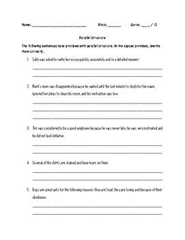 Parallel Structure Worksheet by Kylie Herrington | TpT