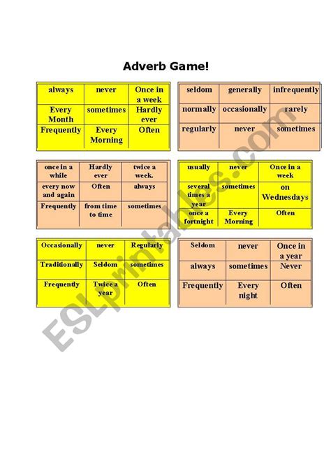 English worksheets: Adverb Game