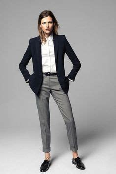 Women's Black Blazer, White Dress Shirt, Grey Dress Pants, Black Leather Oxford Shoes Business ...