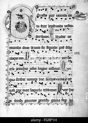 music, notation, neume, page from a Psalter, Italy, mid, 14th century, Germanisches ...