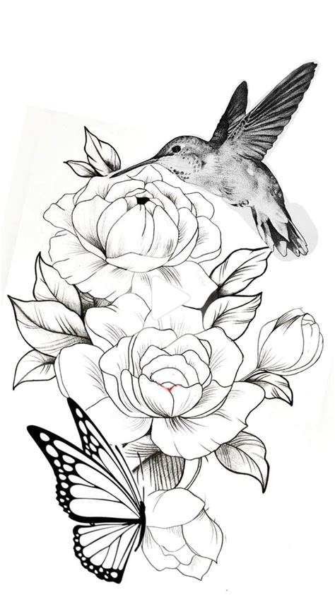 Hummingbird, Butterfly, & Roses | Flower tattoo drawings, Floral tattoo sleeve, Tattoo drawings