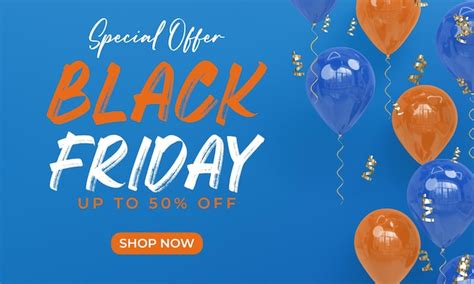 Premium PSD | Black friday banner template with 3d rendering balloons