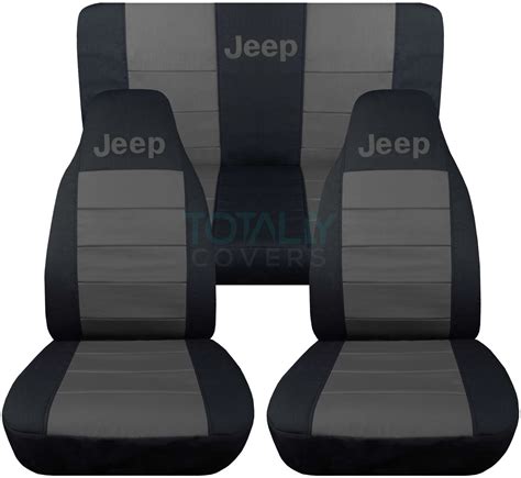 Jeep Wrangler YJ/TJ/JK 1987-2017 2-Tone Seat Covers w Logo Front & Rear Full Set