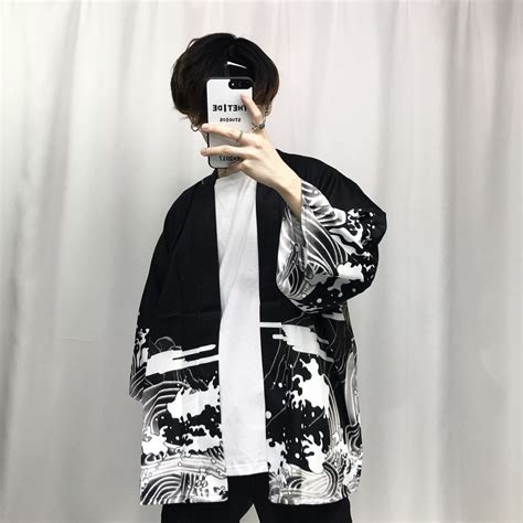 2017 autumn mens kimono japanese clothes streetwear casual kimonos jackets harajuku japan style ...
