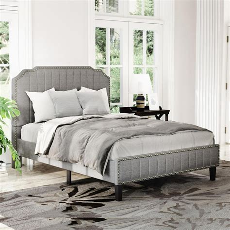 Full Size Upholstered Platform Bed Frame with Headboard, Modern Linen ...