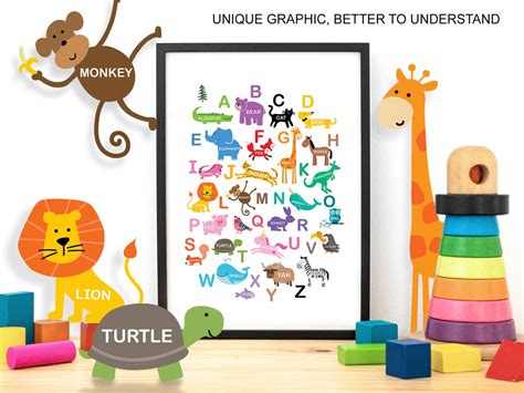 Cute Animal Alphabet Poster Print, Baby Kids Room Wall Art, Children's Nursery, Toddler Playroom ...