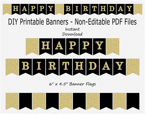 Happy Birthday Banner Black & Gold Glitter PRINTABLE - Etsy UK