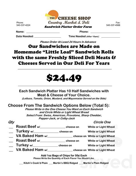 The Cheese Shop menu in Stuarts Draft, Virginia, USA