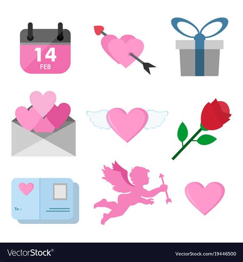 Valentine day related symbols graphic set Vector Image