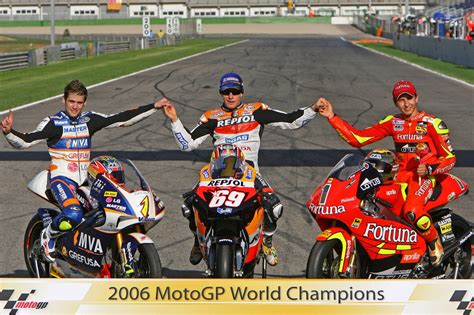 2006 MotoGP World Champions photoshoot: 125 champion Alvaro Bautista, MotoGP champion Nicky ...