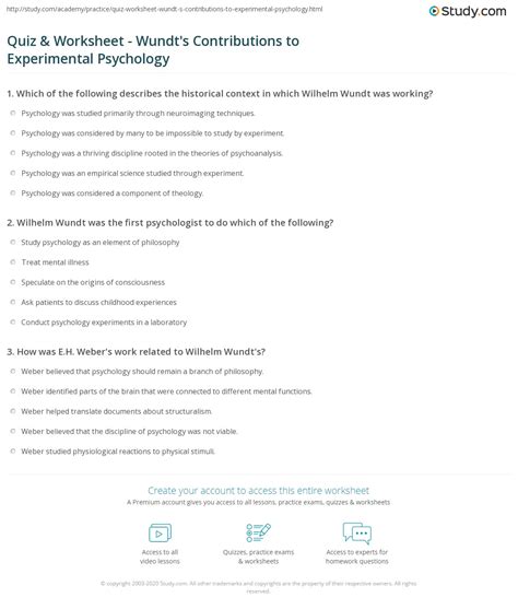 Quiz & Worksheet - Wundt's Contributions to Experimental Psychology ...