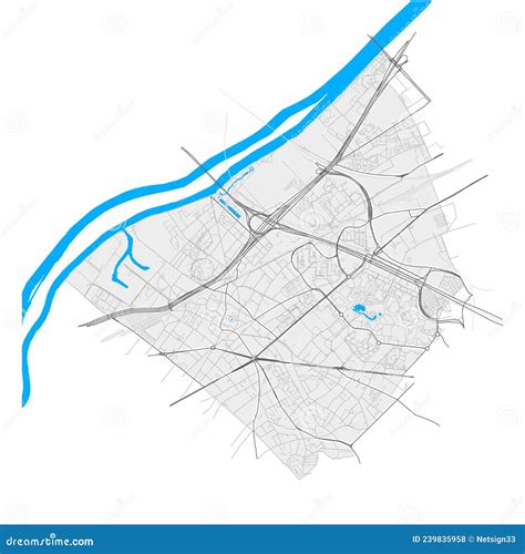 Nanterre, France Black and White High Resolution Vector Map Stock ...