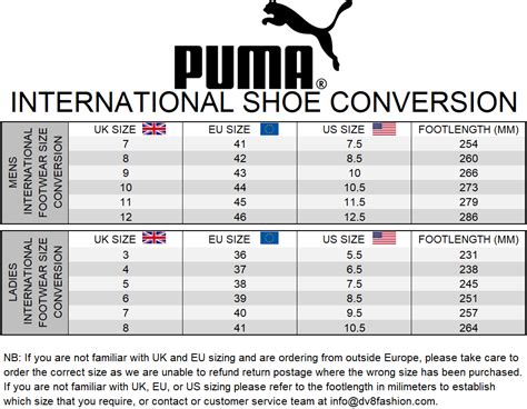 Puma Size Chart Men