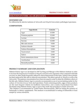 Hektoen Enteric Agar for differential & selective isolation of ...