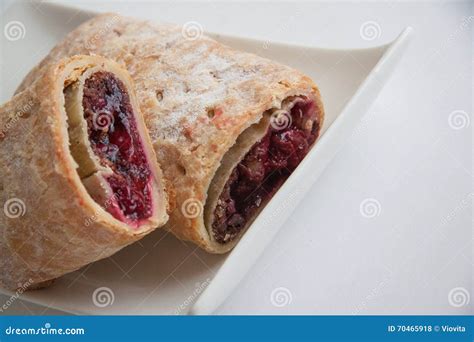 Cherry Strudel with Almonds Stock Photo - Image of close, bran: 70465918