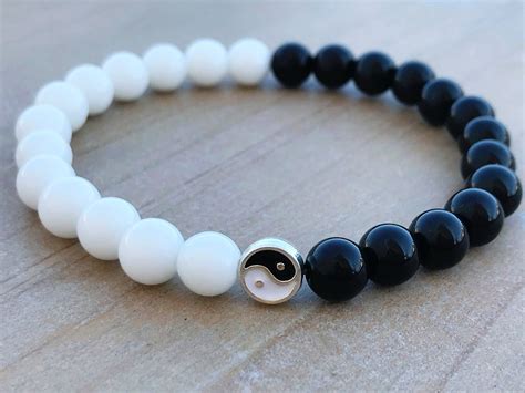 Yoga Bracelet, Onyx Bracelet, Yin Yang Bracelet, White Onyx, Black Onyx ...