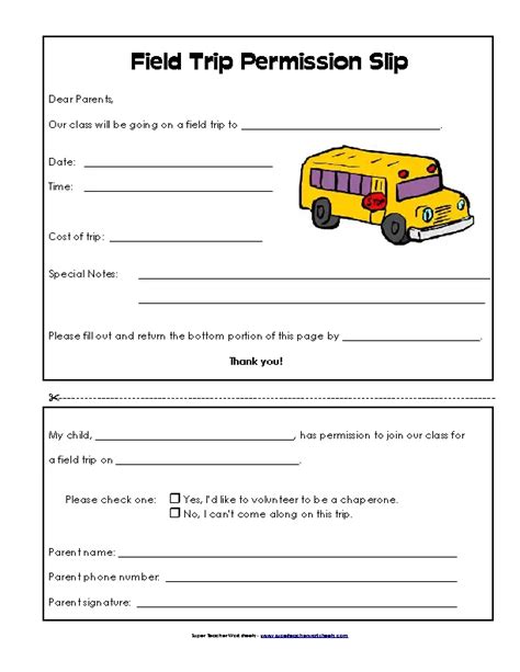 Blank Field Trip Permission Slip Template For School - PDFSimpli