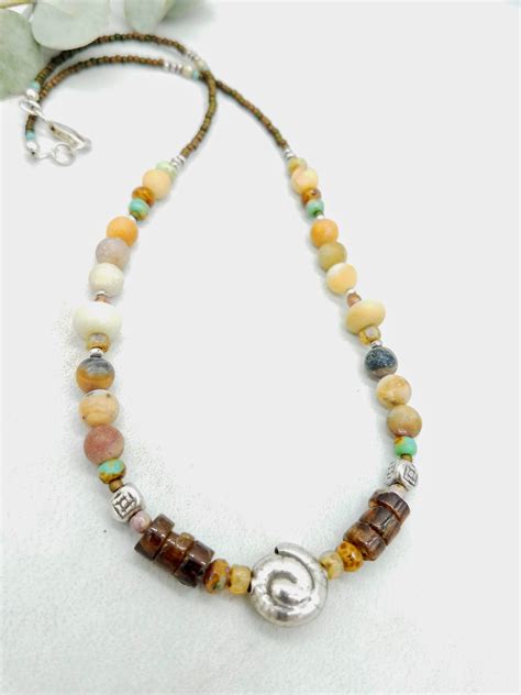 Gemstone Bead Necklace with Silver Nautilus Shell Pendant in 2020 ...