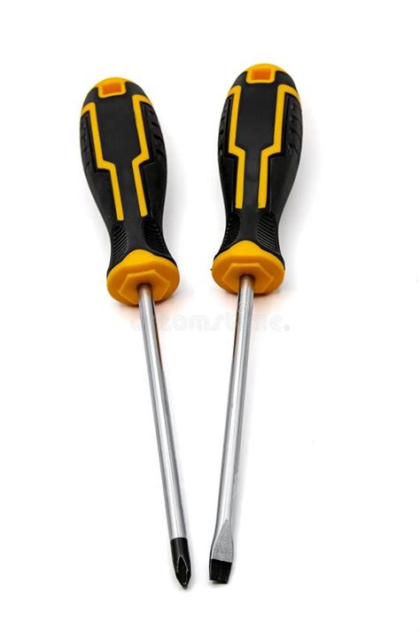 Yellow-black Screwdriver with Cross Tip and Flat Tip Stock Image - Image of screwdriver ...