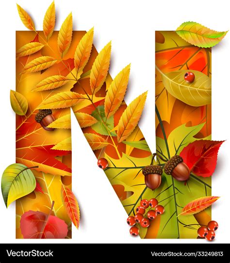 Autumn stylized alphabet letter n Royalty Free Vector Image