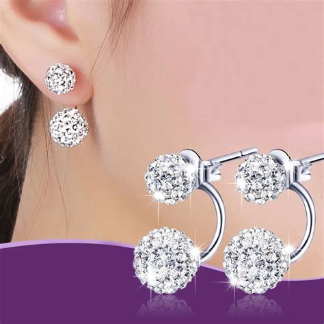 Fashion 925 Sterling Silver Stud Earrings Luxury CZ Crystal Double ...