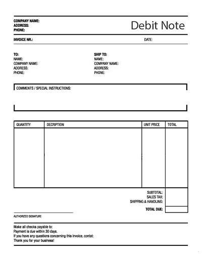 Free Debit Note Templates Excel, PDF » Template Republic