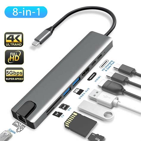 8 in 1 Multiport Type C to USB C 4K HDMI Adapter USB 3.0