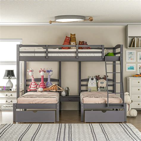 Veryke Full Over Twin & Twin Triple Bunk Bed with Drawers Gray - Walmart.com - Walmart.com