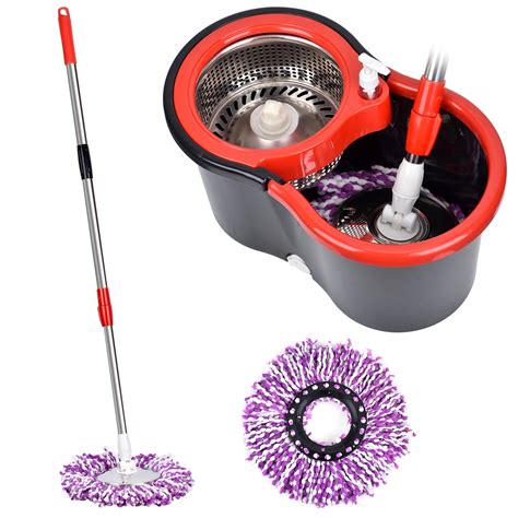 Spin Mop with Bucket, 360 Spin Mop System 2 Mop Heads for Household ...