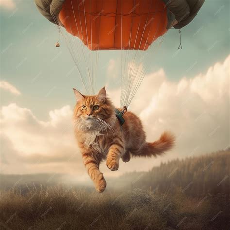 Premium AI Image | A cat is flying on a hot air balloon.