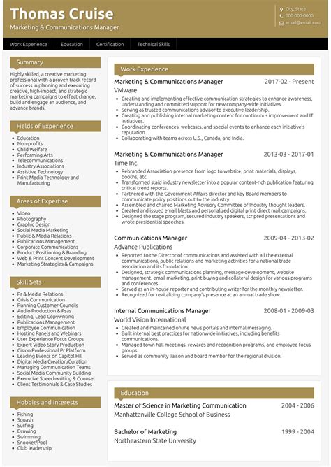 Communications Manager - Resume Samples and Templates | VisualCV