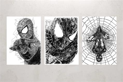 Spider-man Black and White A4 Scribble Sketch Art Print / 3 - Etsy