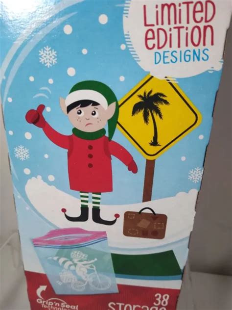 ZIPLOC LIMITED EDITION Holiday Gallon 38 Count Elf Palm Tree Christmas ...