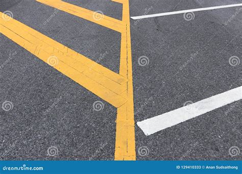 Yellow Detail Lines of Parking on Asphalt Stock Image - Image of ...