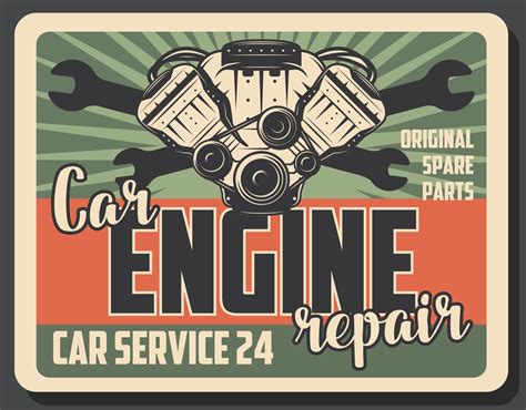 Car engine repair service vector vintage poster 16140402 Vector Art at Vecteezy