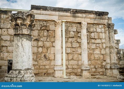 The Ruins of White Synagogue in Jesus Town of Capernaum, Israel Stock Photo - Image of galilee ...