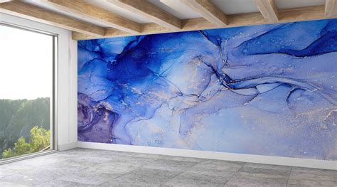 Paper Wall Art Modern Wallpaper, Blue Marble Wall Decor, Silver Mural, 3d Wallpaper ...