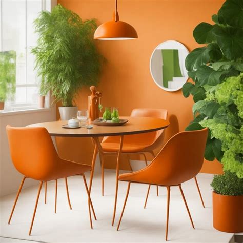 Premium AI Image | Orange leather chairs at round dining table against ...