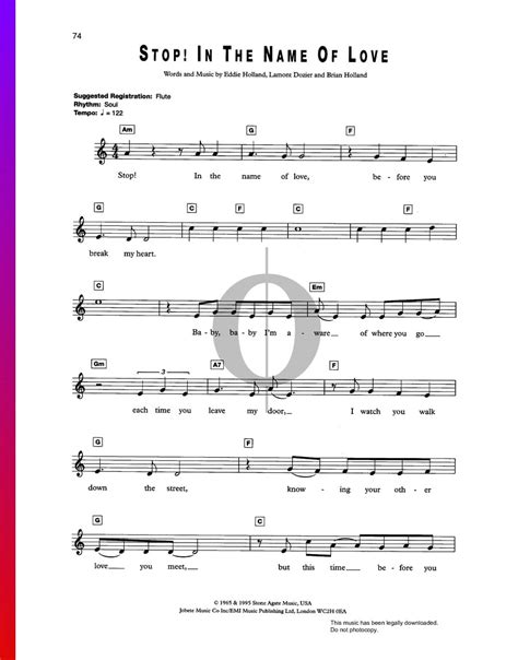 Stop! In The Name Of Love (The Supremes) Piano Sheet Music - OKTAV