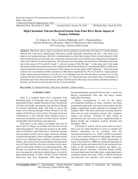 (PDF) High Chromium Tolerant Bacterial Strains from Palar River Basin ...