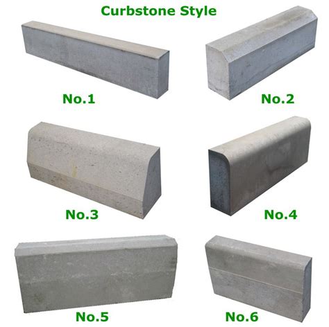 here show different types and size of concrete kerbs, cement road edge stone, street curb stone ...