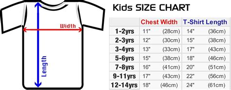 child t shirt size chart