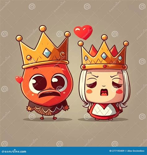 Funny Cartoon Crown King and Queen for Valentine S Day Cards. Stock ...