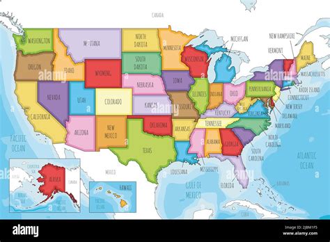 Mapa ilustrado de Estados Unidos con divisiones administrativas y de ...