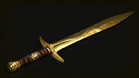 a gold colored knife on a black background