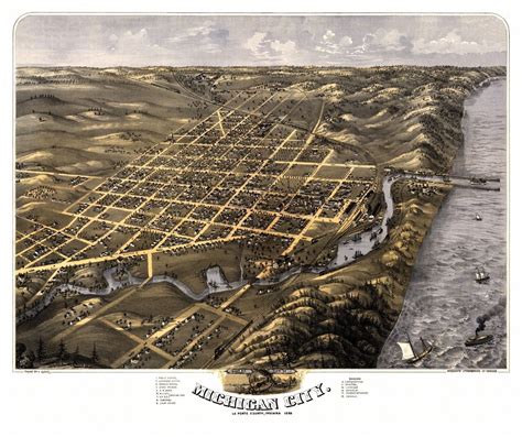 Historic Map of Michigan City Indiana 1869 La Porte County | Michigan city, Michigan city ...