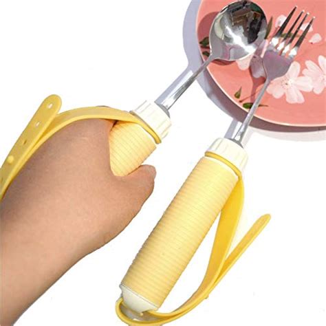 Easy Grip Eating Aids Spoon Fork Adaptive Eating Utensils Rotating Stainless Steel Holder ...