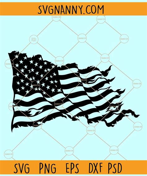 Waving tattered flag SVG, tattered American flag SVG, distressed ...