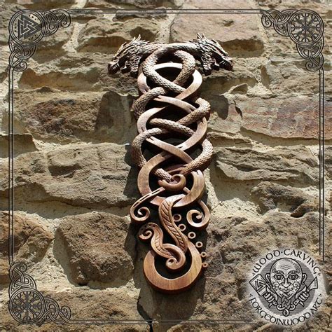 Kundalini Dragons Norse Wood Carving Wall Art - Forged in Wood