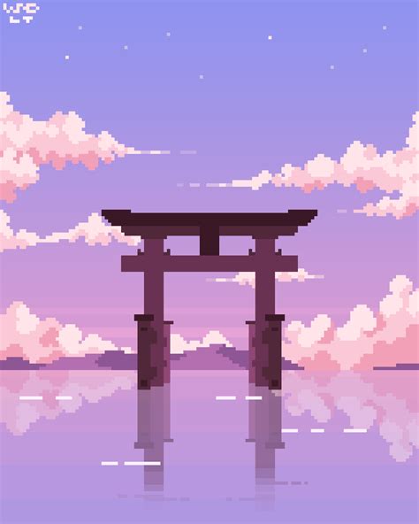 I've always wanted to see a Torii gate irl, heres Shirahige Shrine. : PixelArt